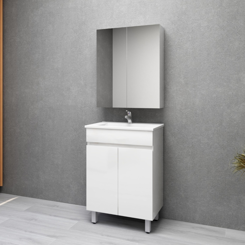 600MM Narrow Gloss White MDF Bathroom Vanity 2 Doors Free standing Cabinet Only 