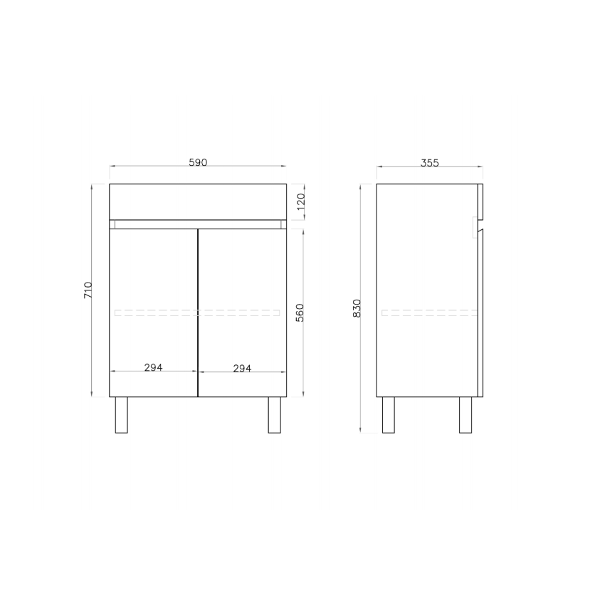 600MM Narrow Gloss White MDF Bathroom Vanity 2 Doors Free standing Cabinet Only 