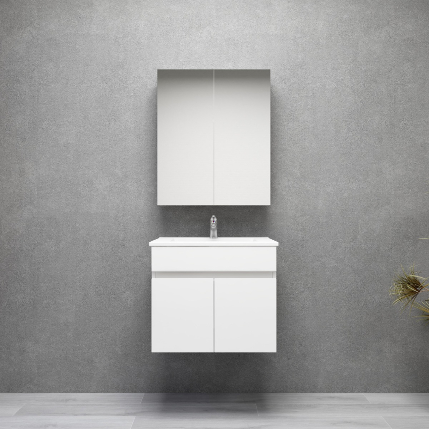 600MM Narrow Gloss White MDF Bathroom Vanity 2 Doors Wall Hung Cabinet Only 