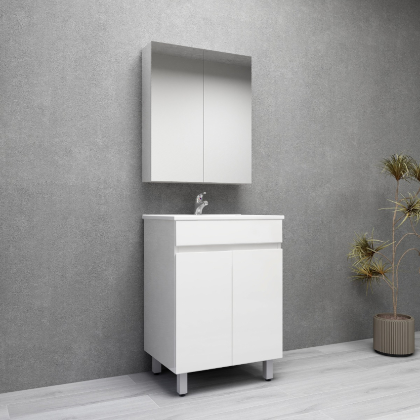 600MM Gloss White MDF Bathroom Vanity 2 Doors Free standing Cabinet Only 