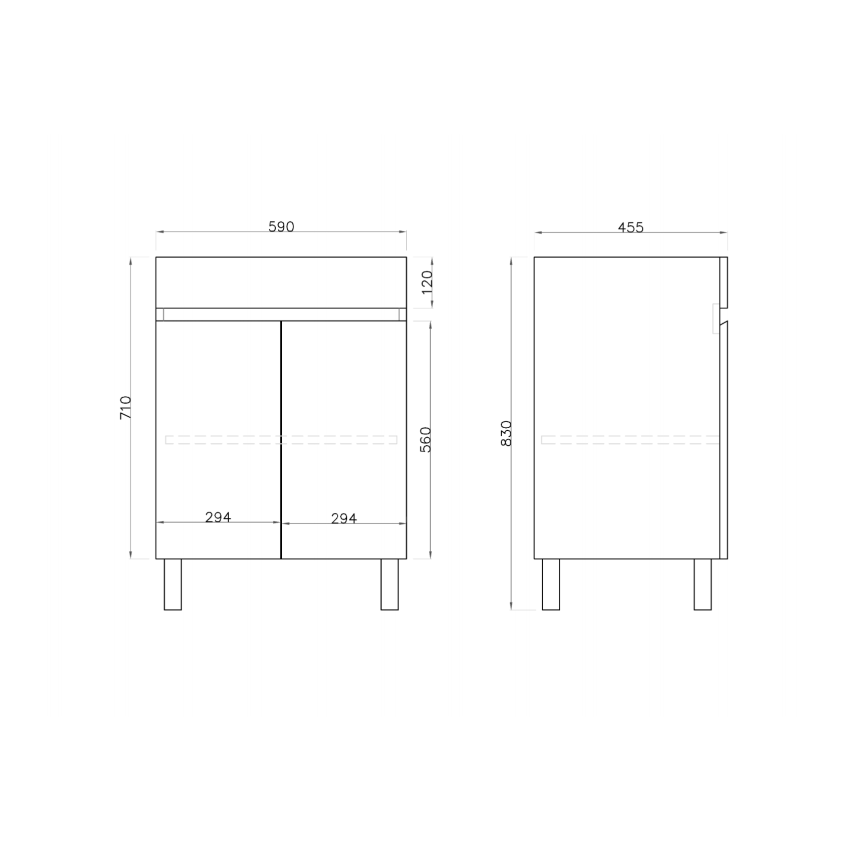 600MM Gloss White MDF Bathroom Vanity 2 Doors Free standing Cabinet Only 
