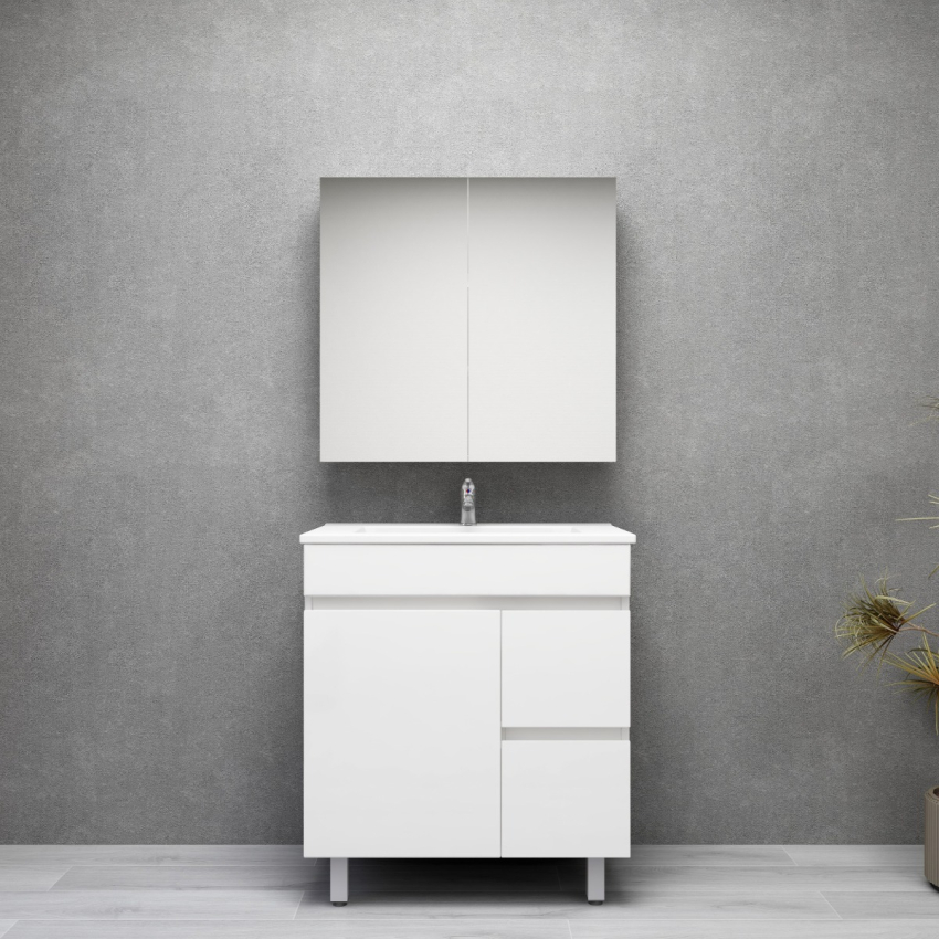 750MM Narrow Gloss White MDF Bathroom Vanity Right Drawers Free standing Cabinet Only