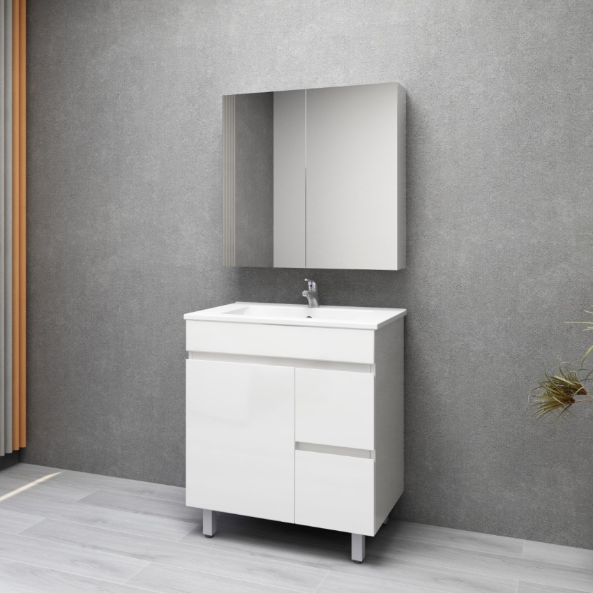 750MM Narrow Gloss White MDF Bathroom Vanity Right Drawers Free standing Cabinet Only