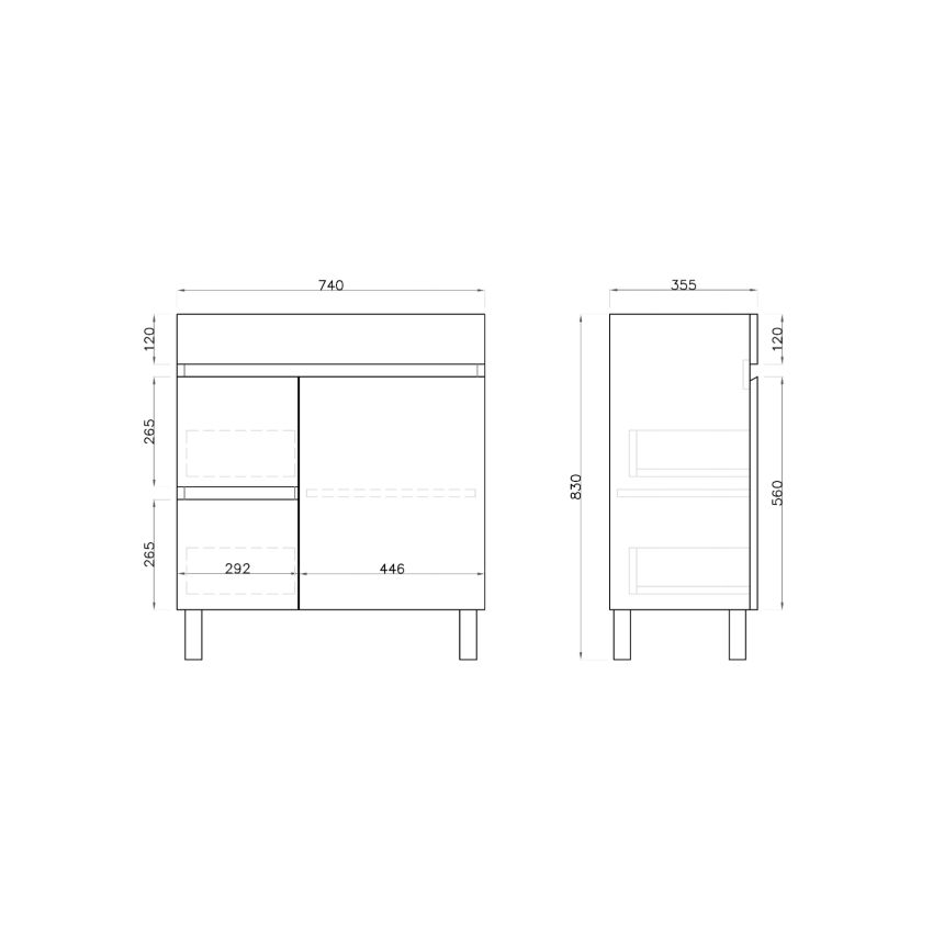 750MM Narrow Gloss White MDF Bathroom Vanity Left Drawers Free standing Cabinet Only 