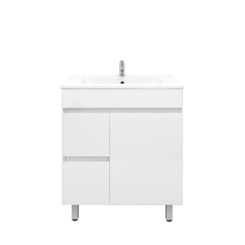 750MM Gloss White MDF Bathroom Vanity Left Drawers Free standing Cabinet Only