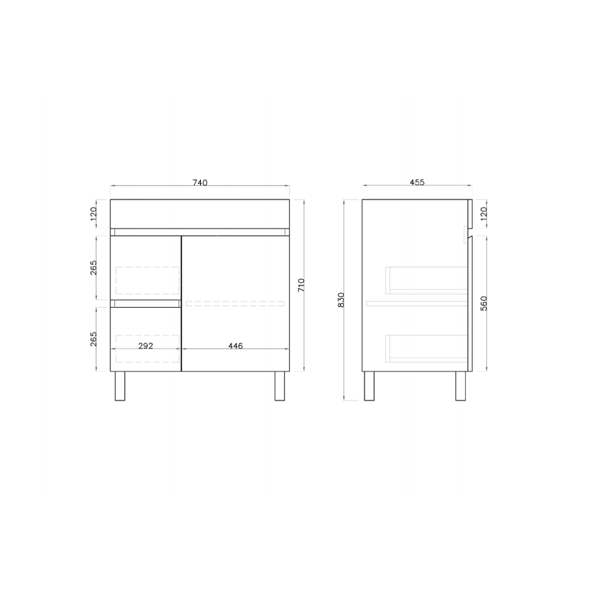 750MM Gloss White MDF Bathroom Vanity Left Drawers Free standing Cabinet Only