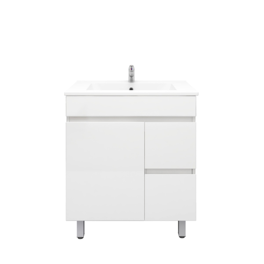 750MM Gloss White MDF Bathroom Vanity  Right Drawers Free standing Cabinet Only