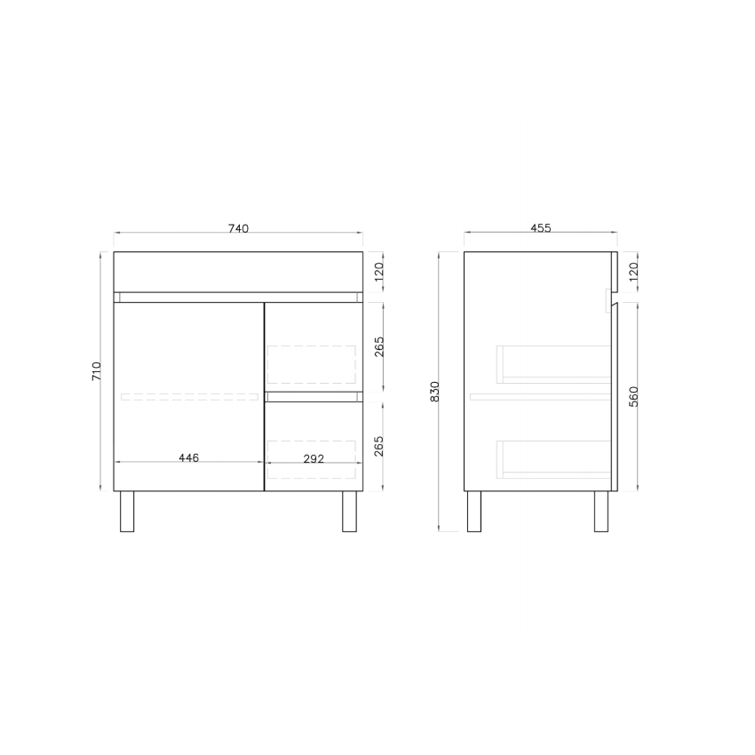750MM Gloss White MDF Bathroom Vanity  Right Drawers Free standing Cabinet Only