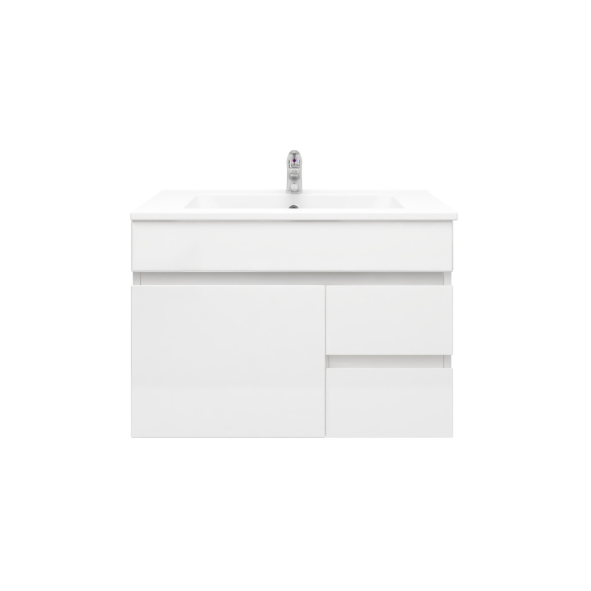 750MM Gloss White MDF Bathroom Vanity Right Drawers Wall Hung Cabinet Only 