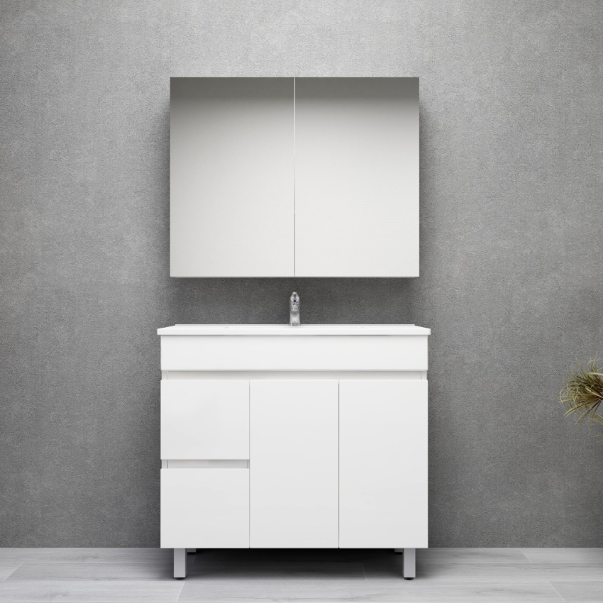 900MM Narrow Gloss White MDF Bathroom Vanity Left Drawers Free standing Cabinet Only