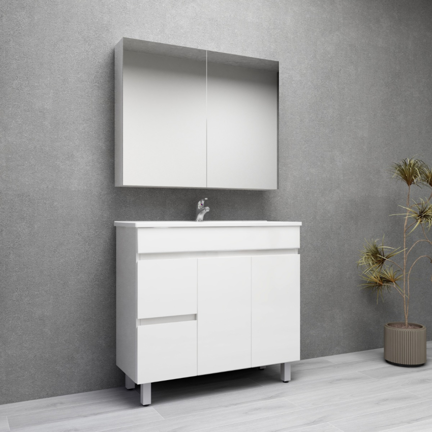 900MM Narrow Gloss White MDF Bathroom Vanity Left Drawers Free standing Cabinet Only
