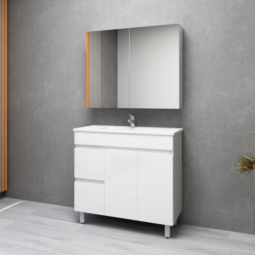 900MM Narrow Gloss White MDF Bathroom Vanity Left Drawers Free standing Cabinet Only