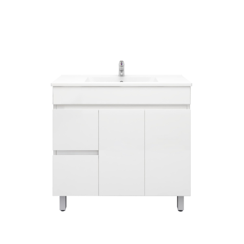 900MM Narrow Gloss White MDF Bathroom Vanity Left Drawers Free standing Cabinet Only