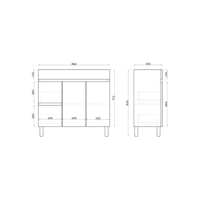 900MM Narrow Gloss White MDF Bathroom Vanity Left Drawers Free standing Cabinet Only