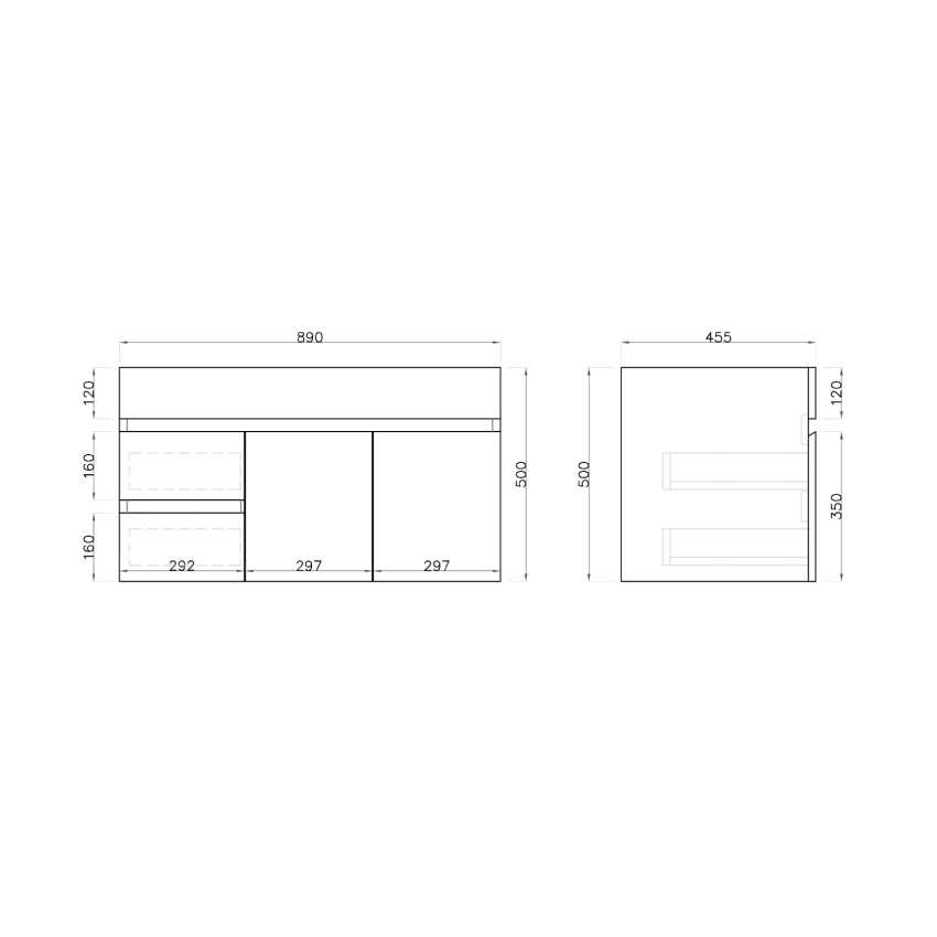 900MM Gloss White MDF Bathroom Vanity Left Drawers Wall Hung Cabinet Only