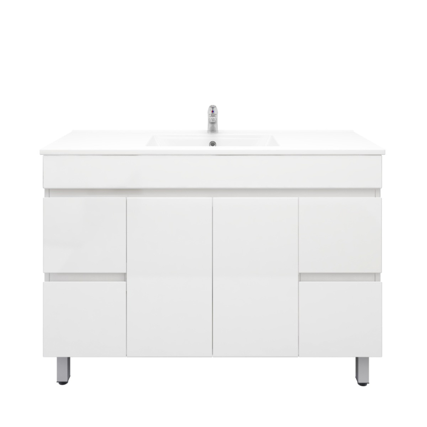 1200MM Gloss White MDF Bathroom Vanity 4 Side Drawers 2 Middle Doors Free standing Cabinet Only