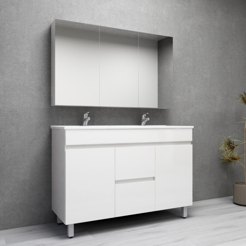 1200MM Gloss White MDF Bathroom Vanity 2 Middle Drawers 2 Side Doors Free standing Cabinet Only