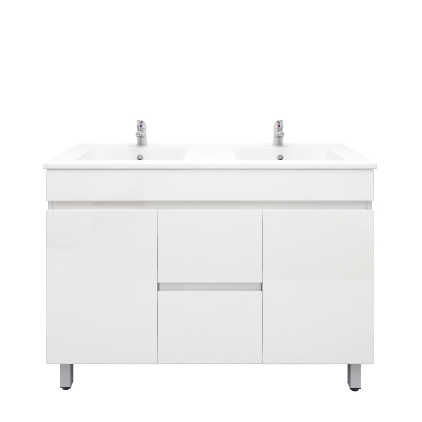 1200MM Gloss White MDF Bathroom Vanity 2 Middle Drawers 2 Side Doors Free standing Cabinet Only