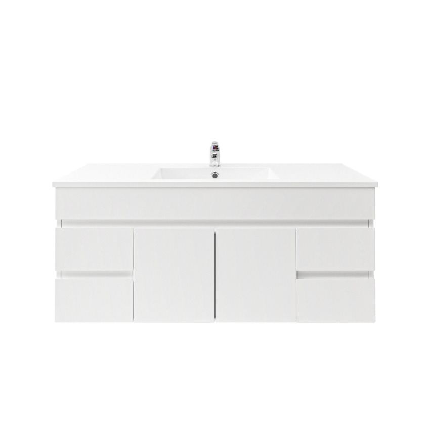1200MM Gloss White MDF Bathroom Vanity 2 Middle Doors 4 Side Drawers Wall Hung Cabinet Only