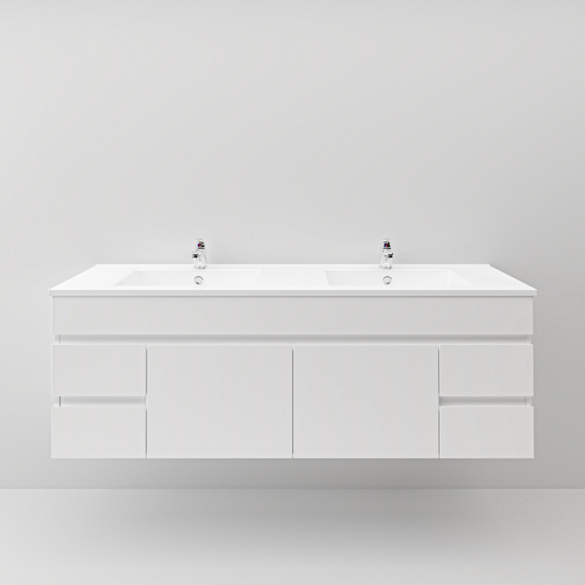1500MM Gloss White MDF Bathroom Vanity 4 Side Drawers 2 Middle Doors Wall Hung Cabinet Only