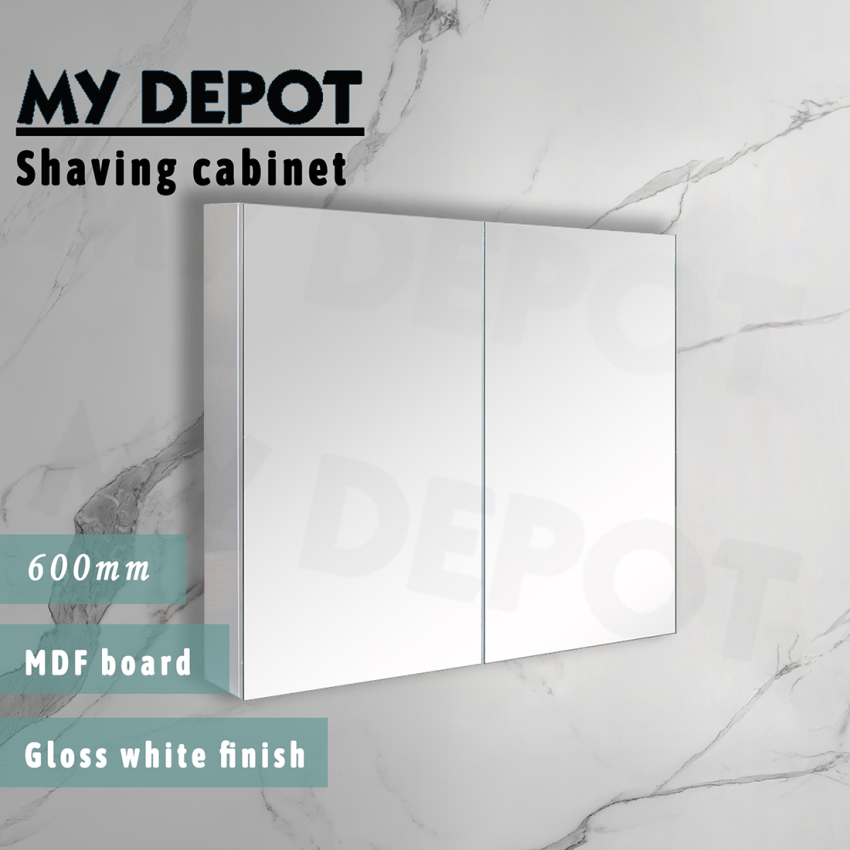600MM Pencil Edge Gloss White MDF Shaving Cabinet 2 Doors Mirror Cabinet