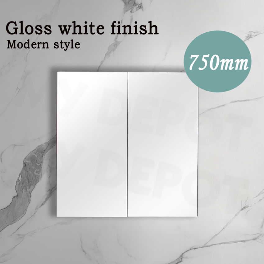 750MM Pencil Edge Gloss White MDF Shaving Cabinet 2 Doors