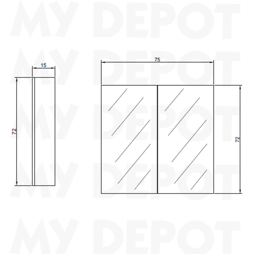 750MM Pencil Edge Gloss White MDF Shaving Cabinet 2 Doors