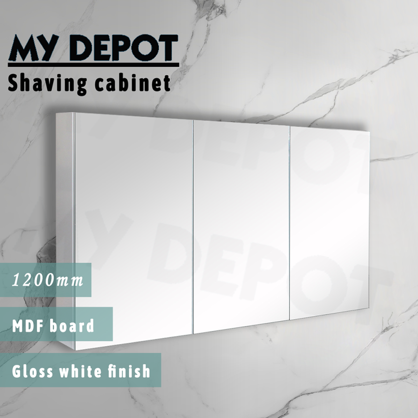 1200MM Pencil Edge Gloss White MDF Shaving Cabinet 3 Doors