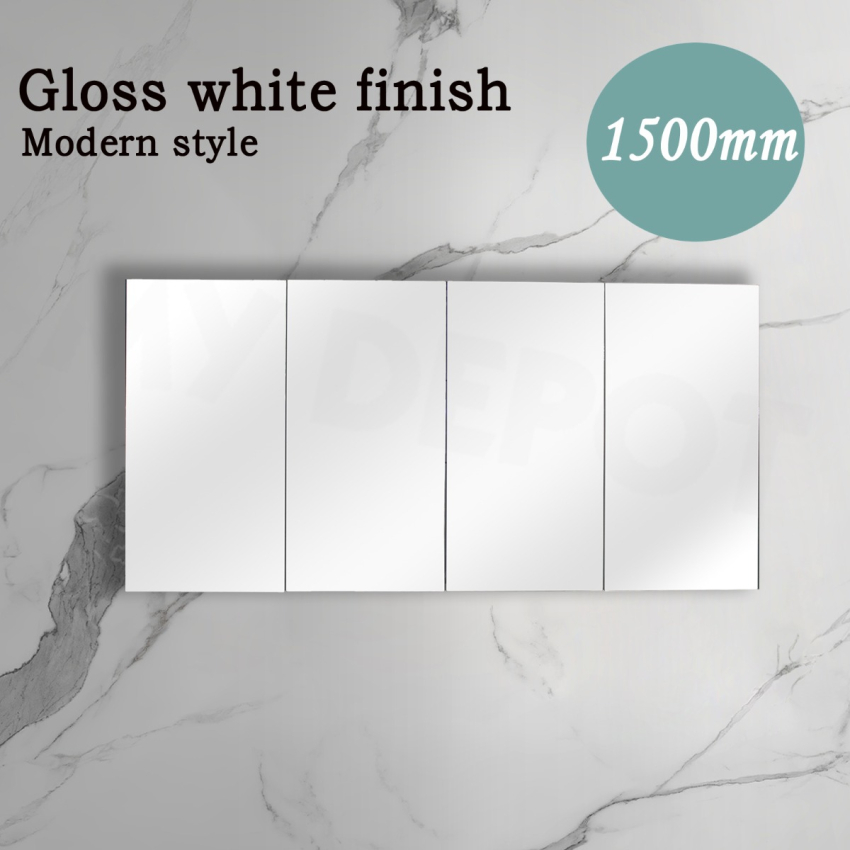 1500MM Pencil Edge Gloss White MDF Shaving Cabinet 4 Doors