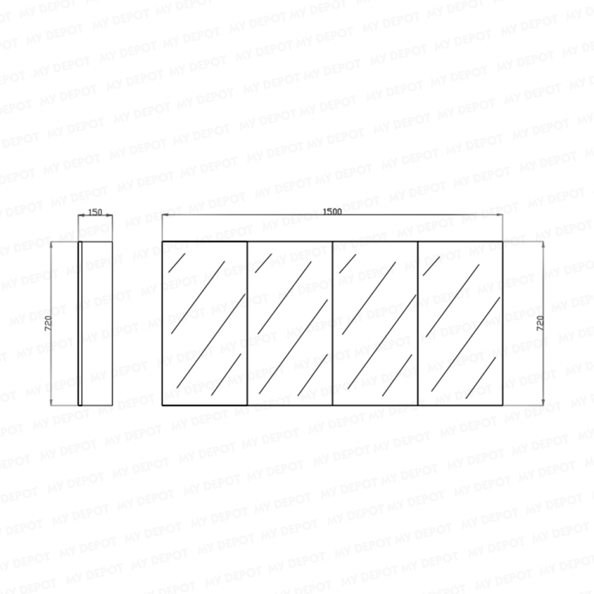1500MM Pencil Edge Gloss White MDF Shaving Cabinet 4 Doors