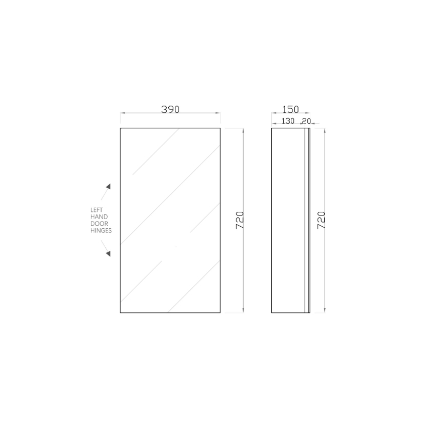 390MM Pencil Mirror Gloss White 2PAC MDF 1/DR Shaving Cabinet