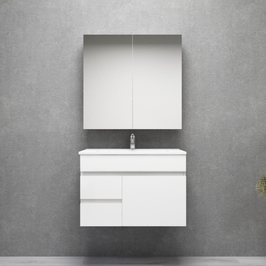 750MM Narrow Gloss White MDF Bathroom Vanity Left Drawers Wall Hung Cabinet Only 