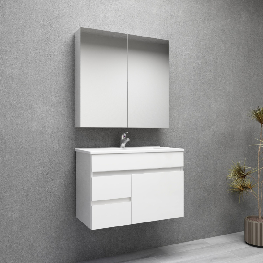 750MM Narrow Gloss White MDF Bathroom Vanity Left Drawers Wall Hung Cabinet Only 
