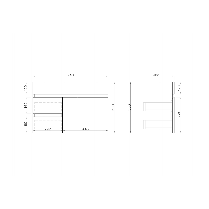 750MM Narrow Gloss White MDF Bathroom Vanity Left Drawers Wall Hung Cabinet Only 