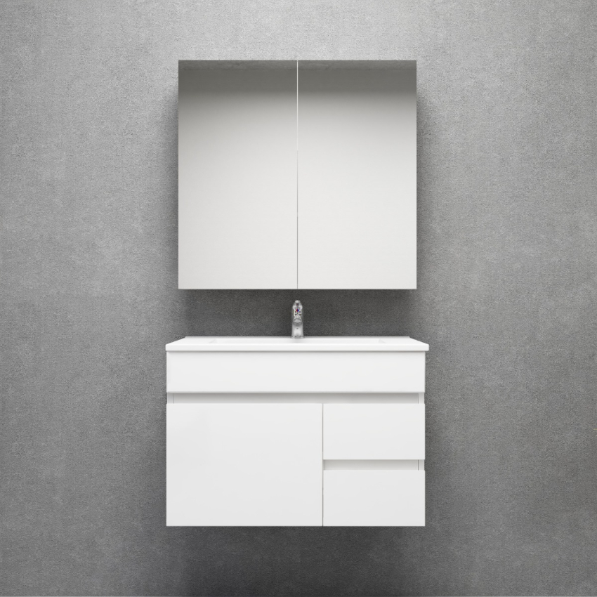 750MM Narrow Gloss White MDF Bathroom Vanity Right Drawers Wall Hung Cabinet Only 