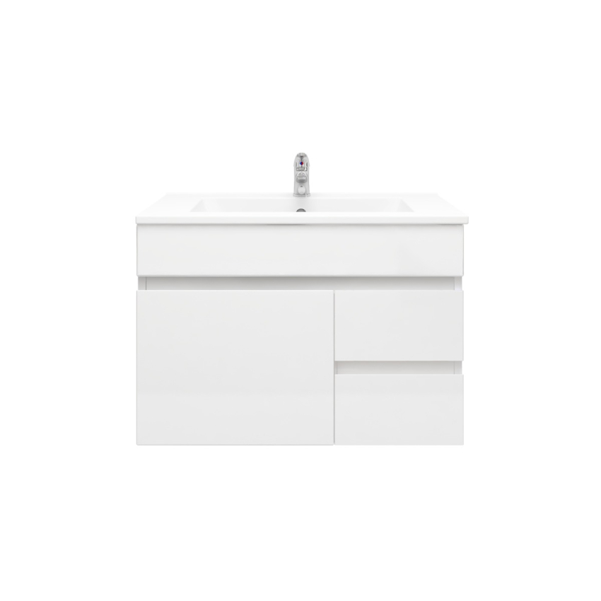 750MM Narrow Gloss White MDF Bathroom Vanity Right Drawers Wall Hung Cabinet Only 