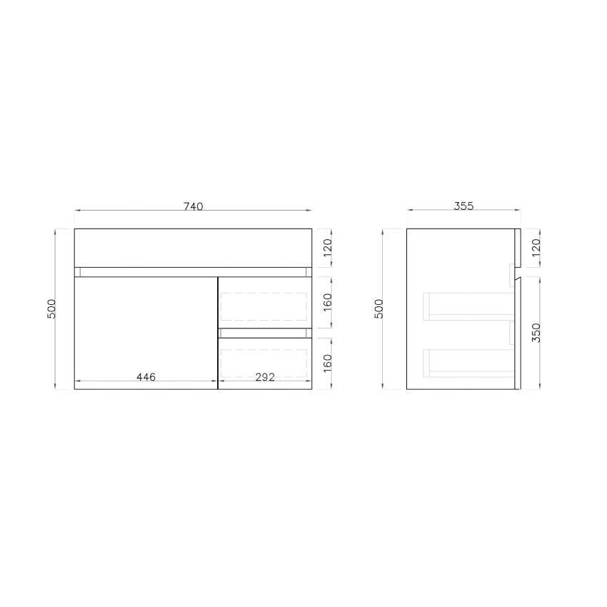 750MM Narrow Gloss White MDF Bathroom Vanity Right Drawers Wall Hung Cabinet Only 
