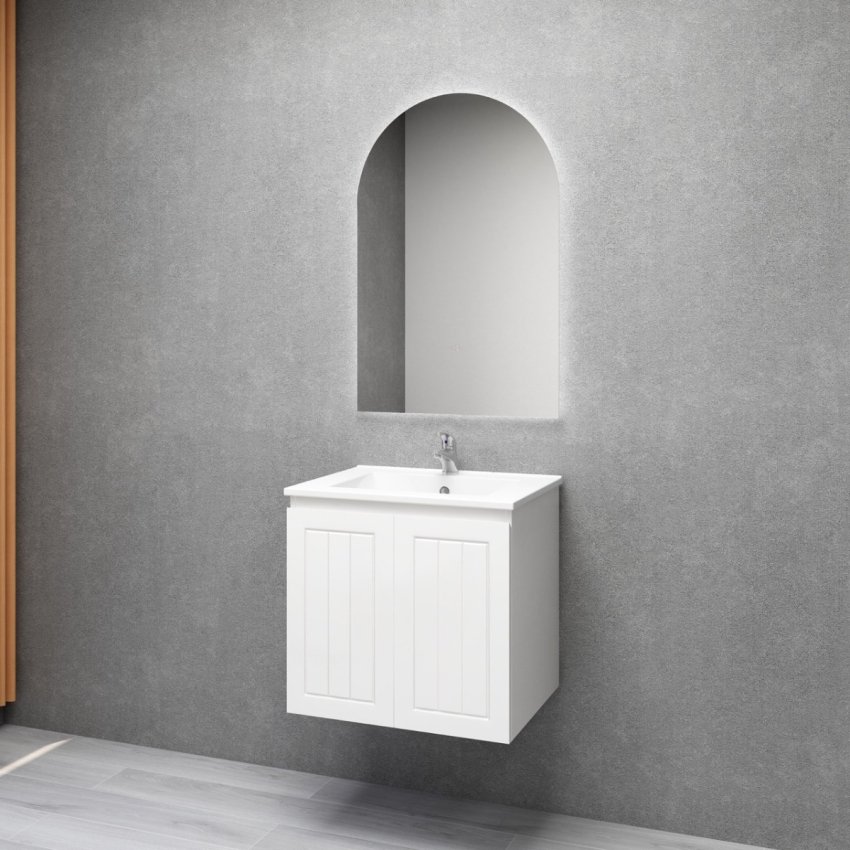 600MM Amber Matte White 2PAC MDF 2/DR Wall Hung Cabinet Only