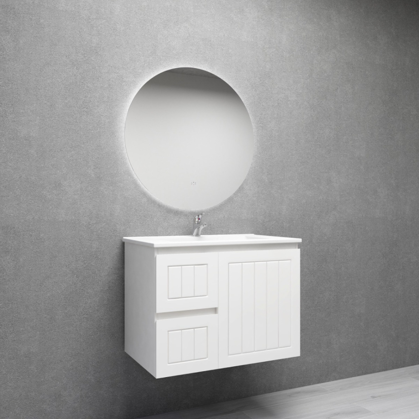 750MM Amber Matte White 2PAC MDF 2L/DW 1R/DR Wall Hung Cabinet Only