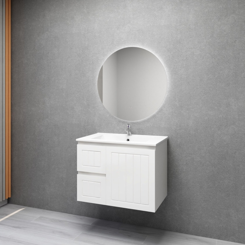 750MM Amber Matte White 2PAC MDF 2L/DW 1R/DR Wall Hung Cabinet Only