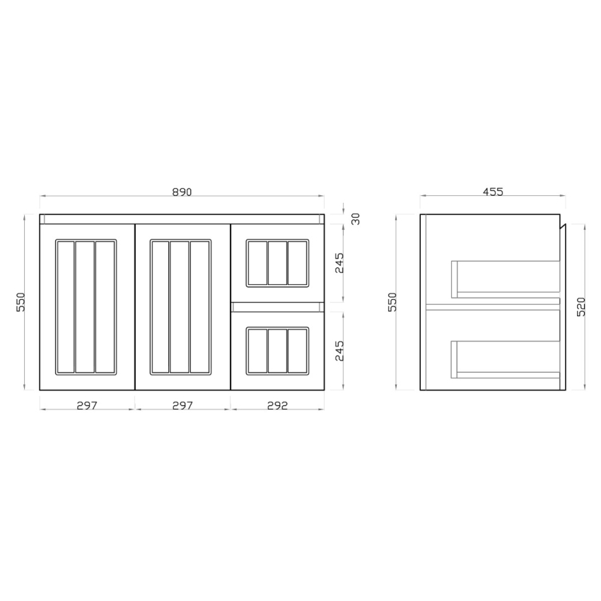 900MM Amber Matte White 2PAC MDF 2L/DW 2R/DR Wall Hung Cabinet Only