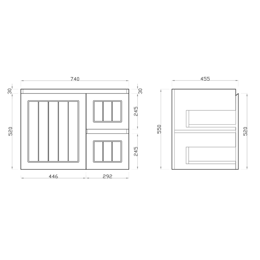 750MM Amber Matte Black 2PAC MDF 2L/DW 1R/DR Wall Hung Cabinet Only