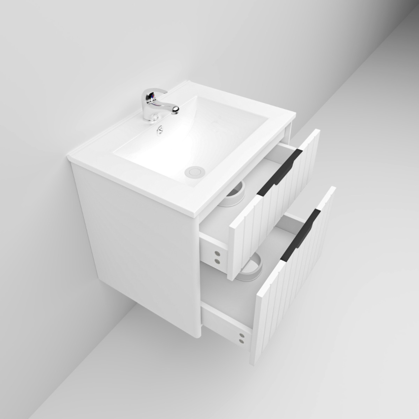 600mm Wall Hung Grooved Bathroom Vanity Matte White Finish 2 PAC Coating MDF Board Cabinet Only 