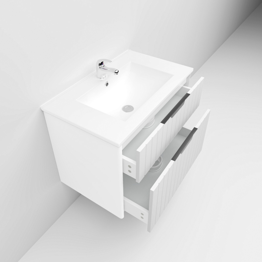 750mm Wall Hung Grooved Bathroom Vanity Matte White Finish 2 PAC Coating MDF Board Cabinet Only 
