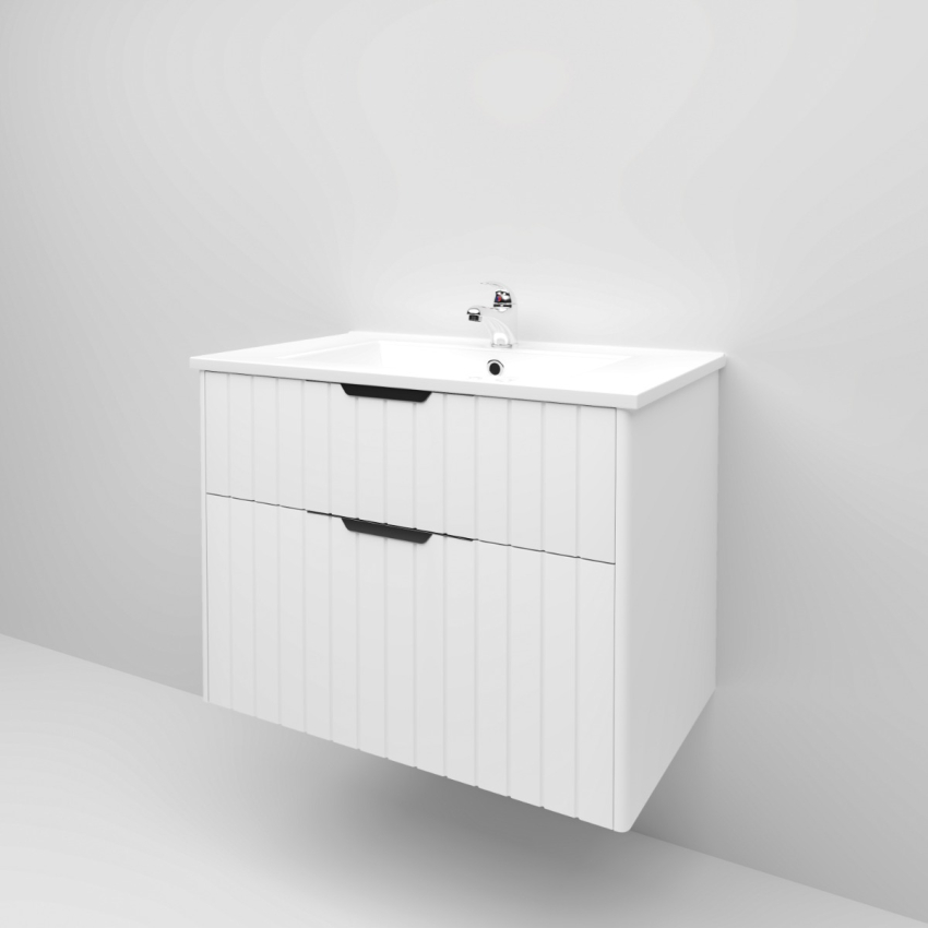750mm Wall Hung Grooved Bathroom Vanity Matte White Finish 2 PAC Coating MDF Board Cabinet Only 