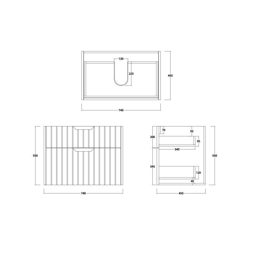 750mm Wall Hung Grooved Bathroom Vanity Matte White Finish 2 PAC Coating MDF Board Cabinet Only 