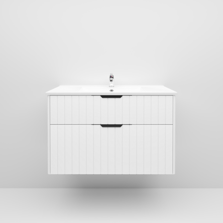 900mm Wall Hung Grooved Bathroom Vanity Matte White Finish 2 PAC Coating MDF Board Cabinet Only 