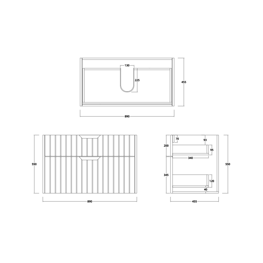 900mm Wall Hung Grooved Bathroom Vanity Matte White Finish 2 PAC Coating MDF Board Cabinet Only 