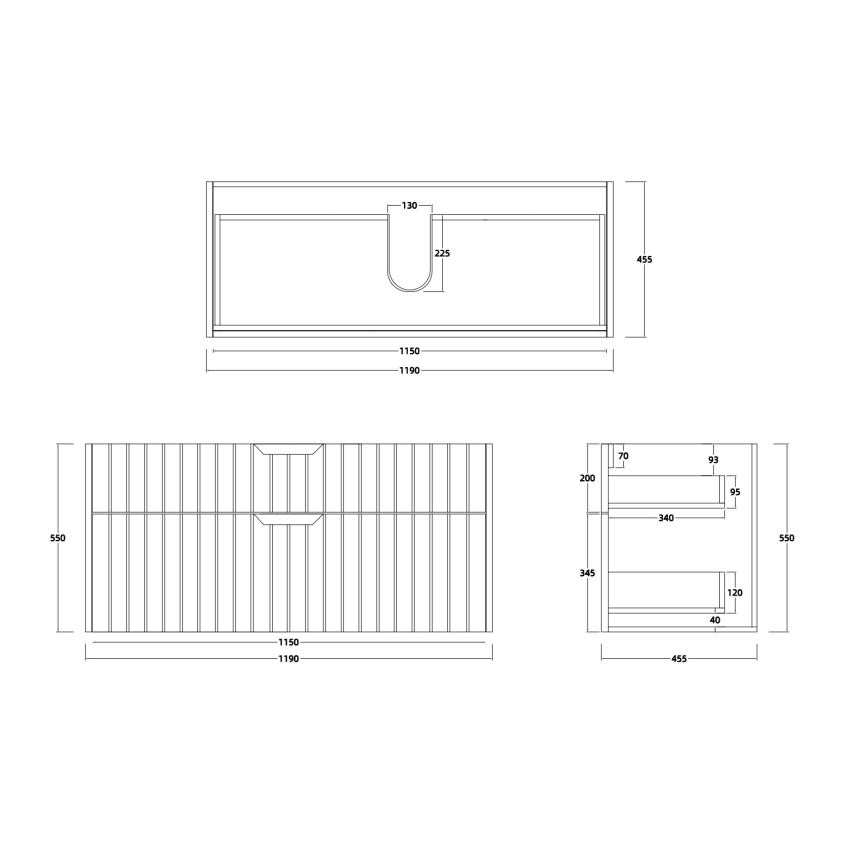 1200mm Wall Hung Grooved Bathroom Vanity Matte White Finish 2 PAC Coating MDF Board Cabinet Only