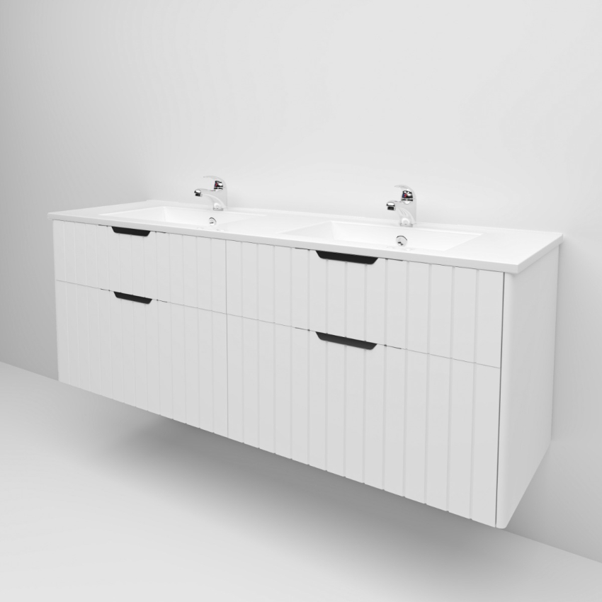 1500mm Wall Hung Grooved Bathroom Vanity Matte White Finish 2 PAC Coating MDF Board Cabinet Only 